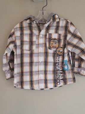 Plaid hooded button down cotton shirt